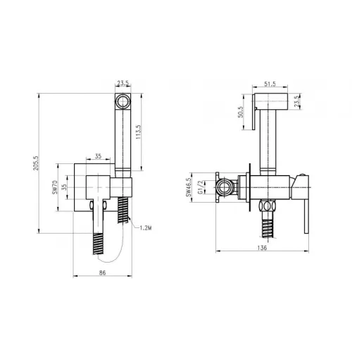 Смеситель для гигиенического душа со штуцером и держателем Cezares CZR-SET-DA2-ID3-FMM120-01, изображение 2