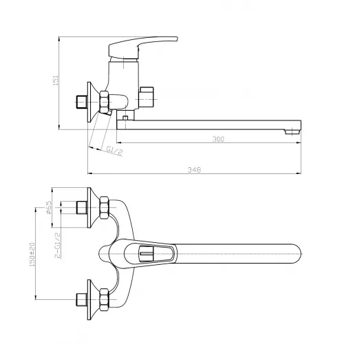 Смеситель для ванны однорычажный с поворотным длинным изливом WeltWasser WW MX  ISAR 553, изображение 2