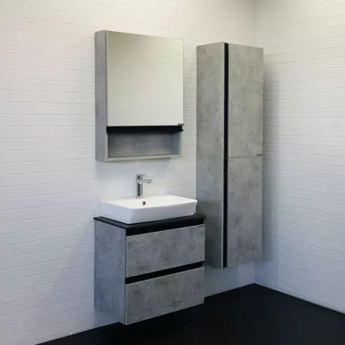 COMFORTY. Тумба-умывальник "Эдинбург-60-2 " бетон светлый с черной столешницей, с раковиной COMFORTY, Выбрать цвет: Бетон, Комплектация: раковина Comfotry  9055RA-50, изображение 5