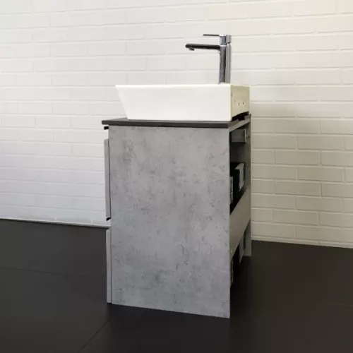 COMFORTY. Тумба-умывальник "Эдинбург-60-2 " бетон светлый с черной столешницей, с раковиной COMFORTY, Выбрать цвет: Бетон, Комплектация: раковина Comfotry  9055RA-50, изображение 3