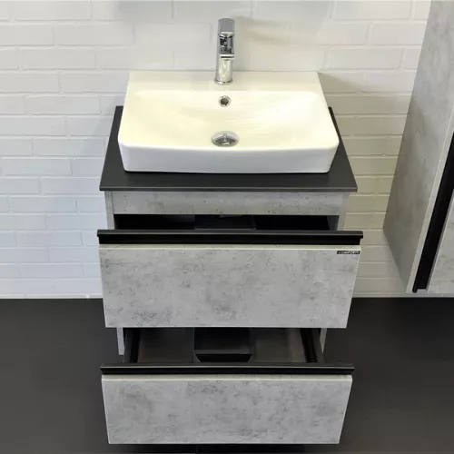 COMFORTY. Тумба-умывальник "Эдинбург-60-2 " бетон светлый с черной столешницей, с раковиной COMFORTY, Выбрать цвет: Бетон, Комплектация: раковина Comfotry  9055RA-50, изображение 2