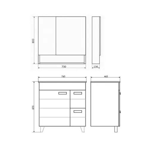 COMFORTY. Тумба-умывальник "Клеон-60Н/75Н/90Н" напольная  белый/дуб дымчатый с раковиной, Выбрать размер: 75, Выбрать цвет: Дуб дымчатый, Комплектация: раковина Quadro 75, изображение 2