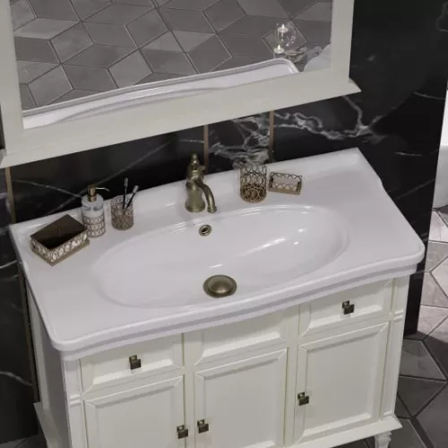 Тумба с раковиной напольная Opadiris Кантара  слоновая кость/бронза, Выбрать цвет: Слоновая кость, Выбрать размер: 105, изображение 4