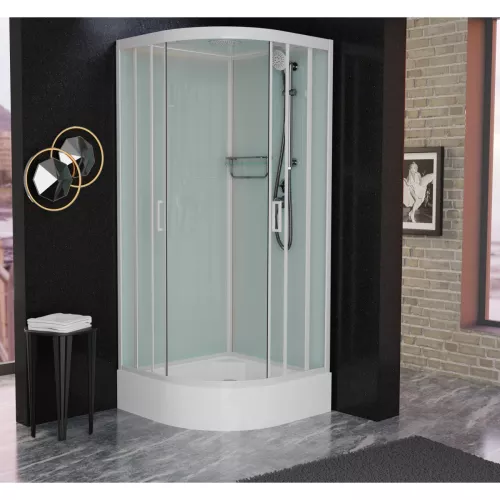 Душевая кабина Frank F400/1 White  средний поддон, Цвет стекла: прозрачное, Цвет профиля: Белый, Тип поддона: Средний, Выбрать размер: 90х90, Внешний вид: с крышей, изображение 2