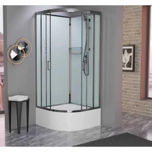 Душевая кабина Frank F400/2 Brilliant  высокий поддон, Цвет стекла: прозрачное, Цвет профиля: Хром, Тип поддона: Высокий, Выбрать размер: 100х100, Внешний вид: без крыши, изображение 2