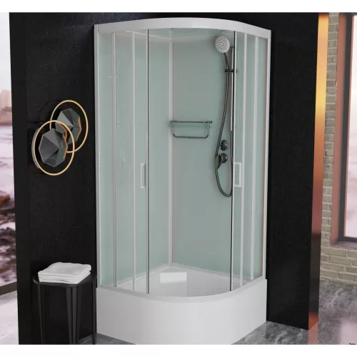 Душевая кабина Frank F409/2 White высокий поддон, Цвет стекла: прозрачное, Цвет профиля: Белый, Тип поддона: Высокий, Выбрать размер: 90х90, Внешний вид: с крышей, изображение 3