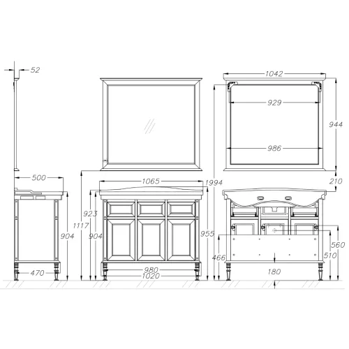 Тумба с раковиной напольная Opadiris Кантара  слоновая кость/бронза, Выбрать цвет: Слоновая кость, Выбрать размер: 105, изображение 7