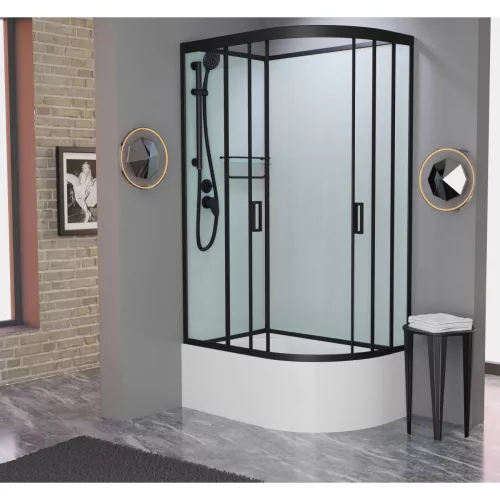 Душевая кабина Frank F412/2 Black L/R высокий поддон, Цвет стекла: прозрачное, Цвет профиля: Черный, Тип поддона: Высокий, Выбрать размер: 120х80, Внешний вид: без крыши, Ориентация: левая, изображение 2