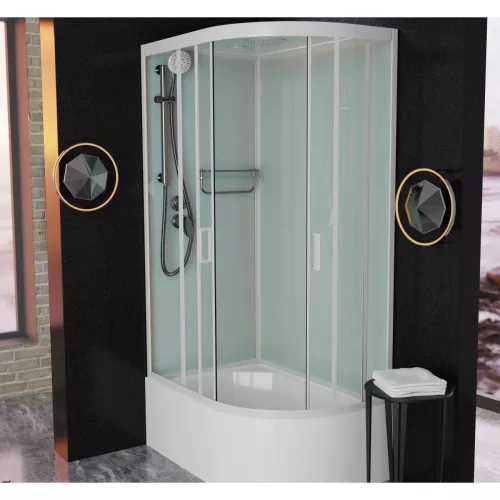 Душевая кабина Frank F412/2 L/R White высокий поддон, Цвет стекла: прозрачное, Цвет профиля: Белый, Тип поддона: Высокий, Выбрать размер: 120х80, Внешний вид: с крышей, Ориентация: левая, изображение 3