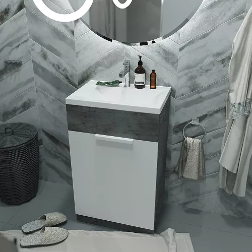 Тумба напольная с раковиной 1Marka Revo 50 см, бетон темно-серый, Выбрать цвет: Бетон темно-серый, изображение 4