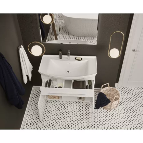 Тумба напольная без раковины 1 Марка Lina Classic New 85Н 1в.я 2д Белый глянец, Выбрать размер: 85, изображение 4