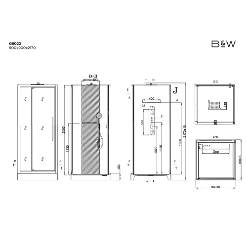 Душевая кабина без пара Black&White G8022 90х90 см квадратная, изображение 7