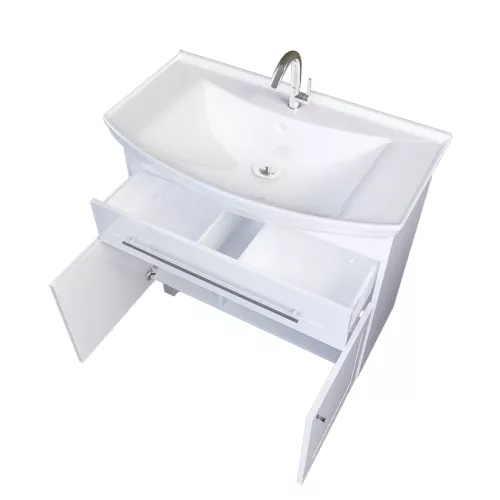 Тумба напольная без раковины 1 Марка Lina Classic New 85Н 1в.я 2д Белый глянец, Выбрать размер: 85, изображение 2