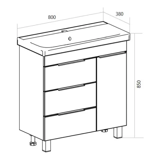 Тумба напольная без  раковины  1Marka Gaula 80 , 3 ящика и 1дверца, Выбрать цвет: Белый, изображение 10