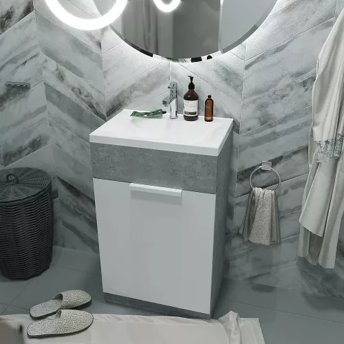 Мебель для ванной: Тумба напольная с раковиной 1Marka Revo 50 см, бетон светло-серый 1 в магазине Акватория