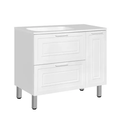 Тумба напольная с раковиной Style Line Альба (2 ящ./корзина) Барселона 90 Левая, Люкс, белый, PLUS, Ориентация: левая, изображение 3