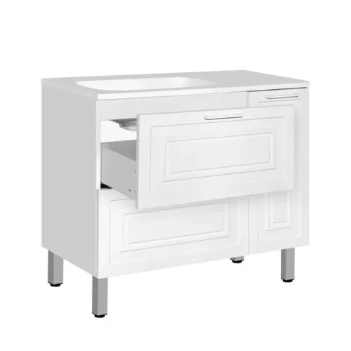 Тумба напольная с раковиной Style Line Альба (2 ящ./корзина) Барселона 90 Левая, Люкс, белый, PLUS, Ориентация: левая, изображение 4