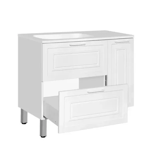 Тумба напольная с раковиной Style Line Альба (2 ящ./корзина) Барселона 90 Левая, Люкс, белый, PLUS, Ориентация: левая, изображение 5