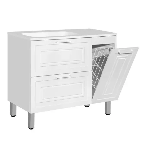 Тумба напольная с раковиной Style Line Альба (2 ящ./корзина) Барселона 90 Левая, Люкс, белый, PLUS, Ориентация: левая, изображение 6