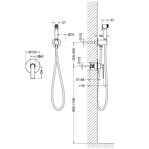 Смеситель встроенный с гигиеническим душем Timo Anni 2789/03SM, изображение 5