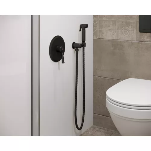 Смеситель встроенный с гигиеническим душем Timo Arisa 5309/03SM, Выбрать цвет: Черный, изображение 4