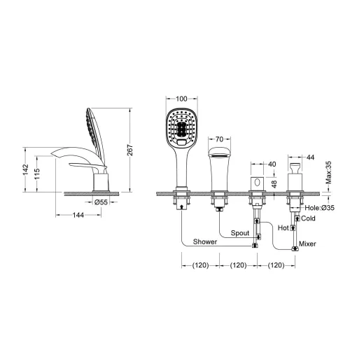 Смеситель на борт ванны врезной Timo Helmi 4020/03Y, Выбрать цвет: Черный, изображение 2