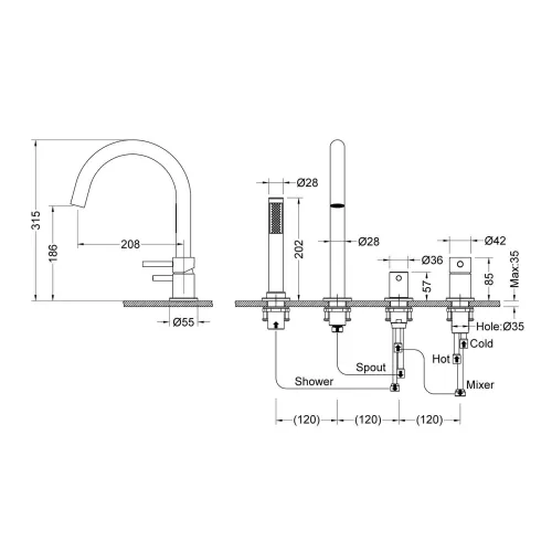 Смеситель для ванны с душем врезной Timo Saona 2320/03Y, изображение 2