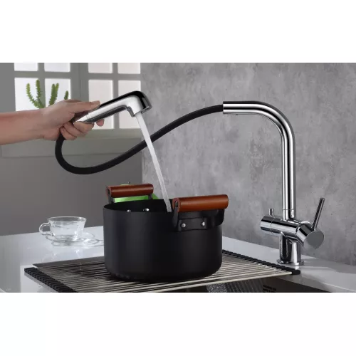 Смеситель для кухни с подключением фильтра и выдвижной лейкой Timo Saona 2346/00FL, Выбрать цвет: Хром, изображение 2