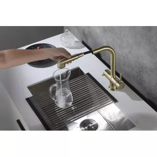 Смеситель для кухни с подключением фильтра и выдвижной лейкой Timo Saona 2346/02FL, Выбрать цвет: Золото, изображение 2