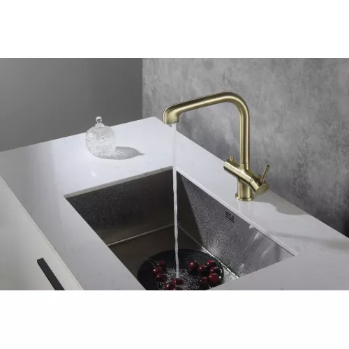 Смеситель для кухни с подключением фильтра и выдвижной лейкой Timo Saona 2346/02FL, Выбрать цвет: Золото, изображение 3