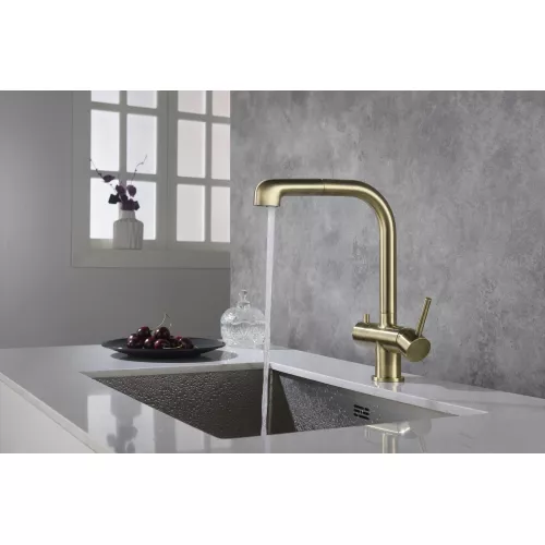 Смеситель для кухни с подключением фильтра и выдвижной лейкой Timo Saona 2346/02FL, Выбрать цвет: Золото, изображение 4