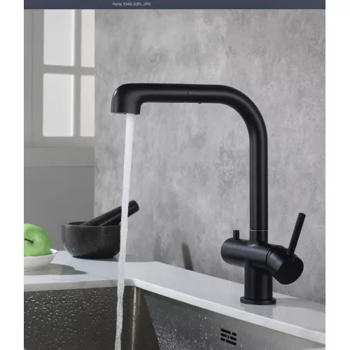 Смеситель для кухни с подключением фильтра и выдвижной лейкой Timo Saona 2346/03FL, Выбрать цвет: Черный, изображение 2