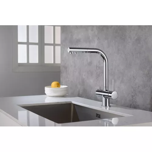 Смеситель для кухни с подключением фильтра и выдвижной лейкой Timo Saona 2356/00FL, Выбрать цвет: Хром, изображение 5