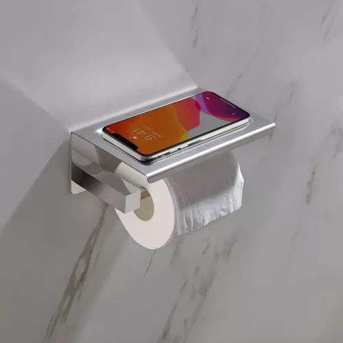 Бумагодержатель с полкой для телефона Timo Selene, Выбрать цвет: Хром, изображение 2