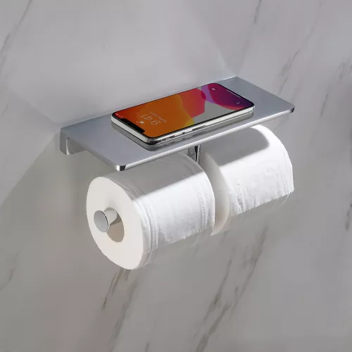 Бумагодержатель двойной с полкой для телефона Timo Selene, Выбрать цвет: Хром, изображение 2