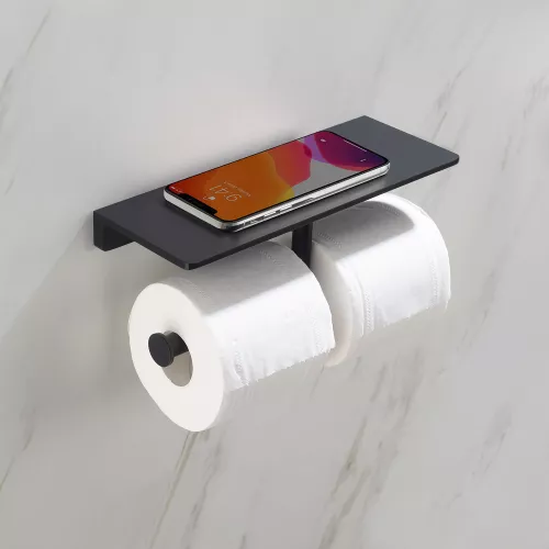 Бумагодержатель двойной с полкой для телефона Timo Selene, Выбрать цвет: Черный, изображение 2