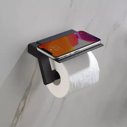 Бумагодержатель с полкой для телефона Timo Selene, Выбрать цвет: Черный, изображение 2