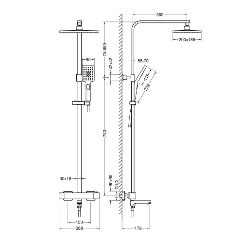 Душевая стойка с термостатом Timo Tetra-thermo SX-0169, Выбрать цвет: Золото, изображение 3