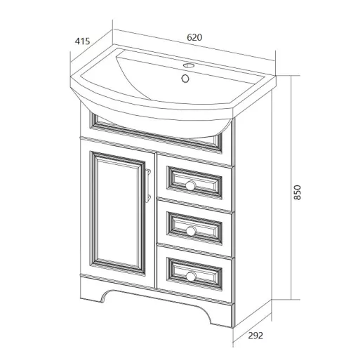 Тумба напольная без  раковины 1Marka Прованс, Выбрать размер: 65, изображение 7