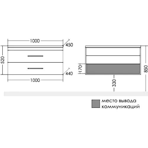 Тумба подвесная СанТа Венера, Выбрать размер: 100, Выбрать цвет: Дуб адриатика, изображение 2