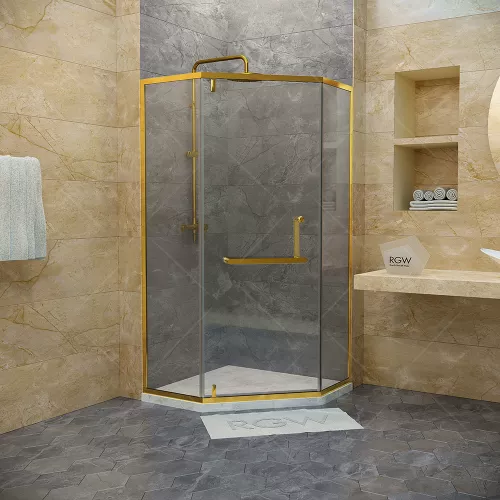 Душевой уголок RGW HO-084G, Цвет стекла: прозрачное, Цвет профиля: Золотой, Выбрать размер: 1000*1000, изображение 2