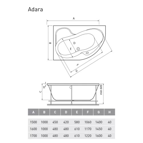 Ванна акриловая Relisan Adara  L/R, Выбрать размер: 170х100, Ориентация: левая, изображение 6
