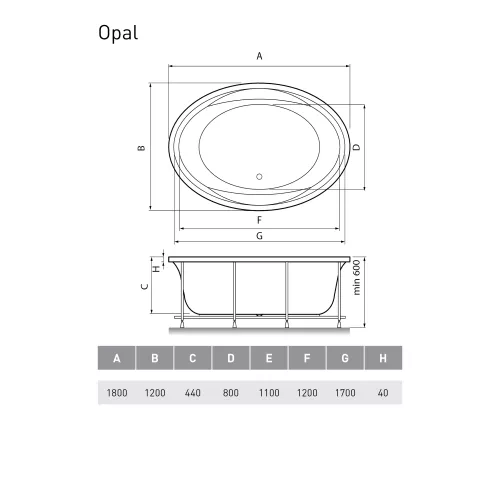 Ванна  акриловая Vayer Opal 180*120, изображение 8