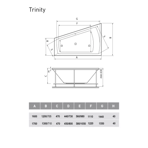 Ванна  акриловая Vayer Trinity L/R, Выбрать размер: 170х130, Ориентация: левая, изображение 6