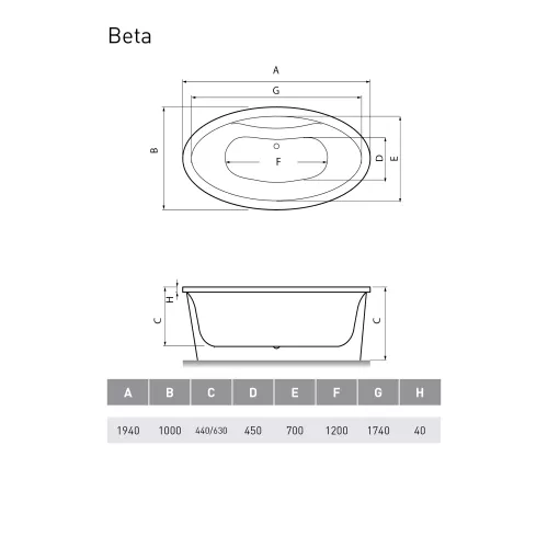 Ванна  акриловая Vayer Beta KPL 194*100, изображение 3