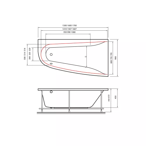 Ванна  акриловая ассиметричная Vayer Boomerang, Выбрать размер: 160*90, Ориентация: левая, изображение 4