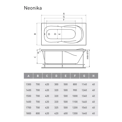 Ванна  акриловая Relisan Neonika, Выбрать размер: 150х70, изображение 3