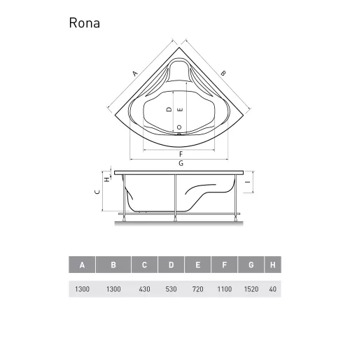 Ванна  акриловая Relisan Rona 130*130, изображение 5