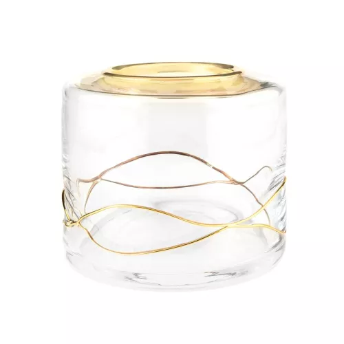 Аксессуары: Surya Crystal Stream  круглая емкость для гигиенических принадлежностей   золото       1 в магазине Акватория