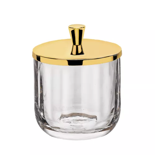 Аксессуары: Surya Crystal  емкость для ватных дисков с крышкой   золото - стекло с эффектом волны  1 в магазине Акватория